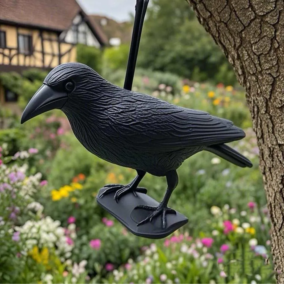 Realistic Crow Decoy Bird Deterrent For Garden Yard Outdoor Ornament Black Plastic Crow Model With Ground Stake Hunting Bait