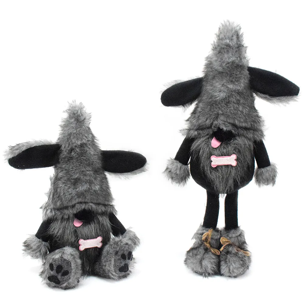 Grey Black Dog Theme Gnome Plush Doll Faceless Puppy Figurine Bone Ornament Cute Faux Fur Gnome For Home Desktop Office Decor