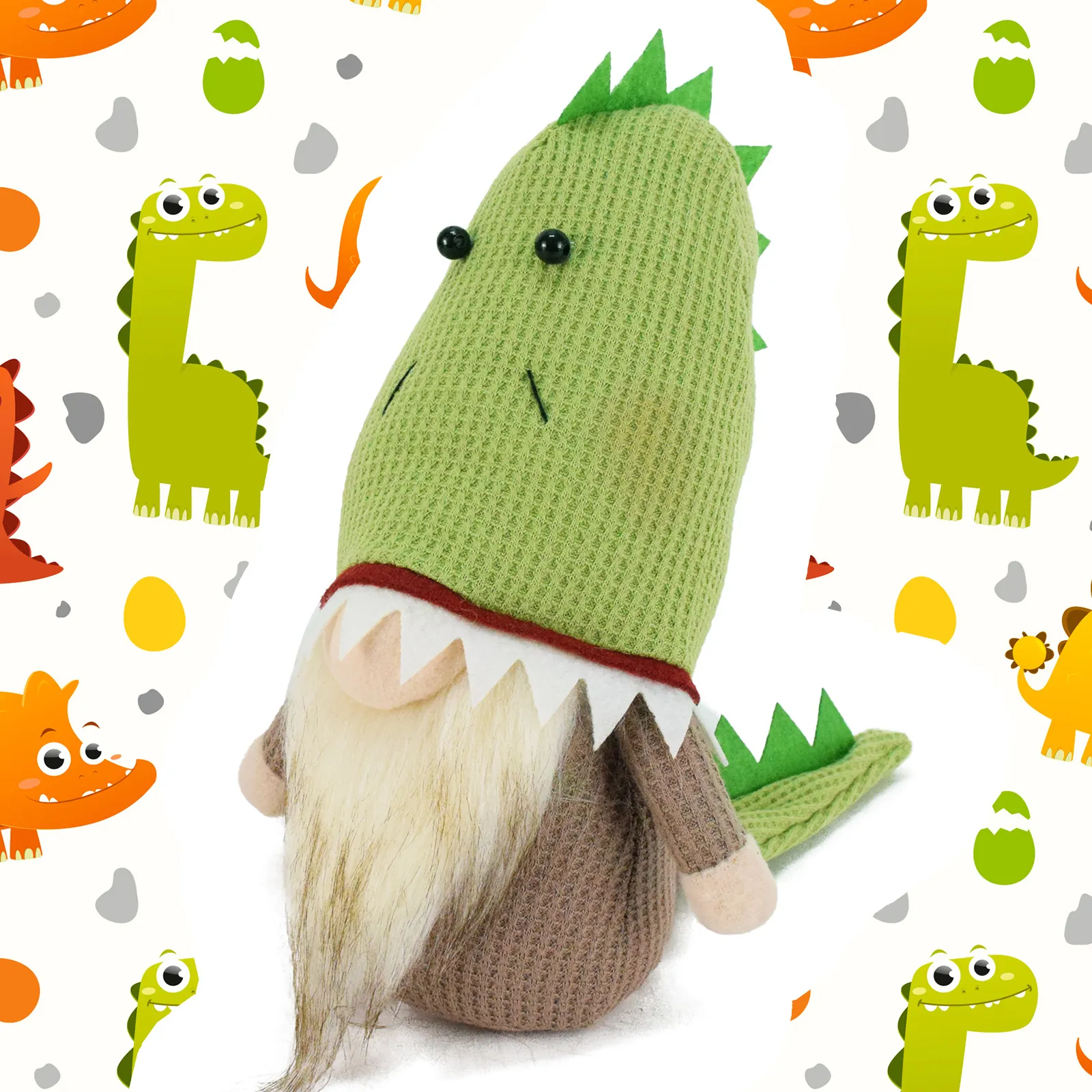 Bambola senza Volto Gnomo Dinosauro Verde Fatta a Mano Statuetta Rudolph Peluche Ornamento per la Casa Minimalista Animale Decorazione