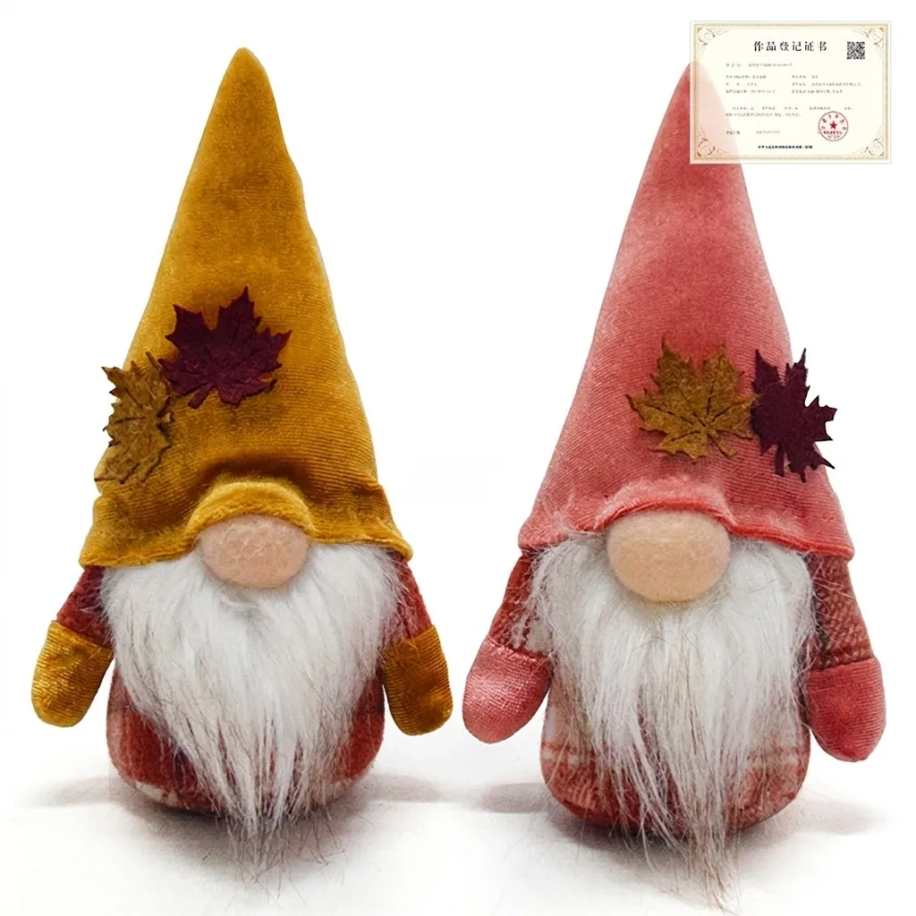 Autumn Harvest Festival Gnome Faceless Doll Velvet Maple Leaf Ornament Plaid Cloth Thanksgiving Rudolph Desktop Decoration