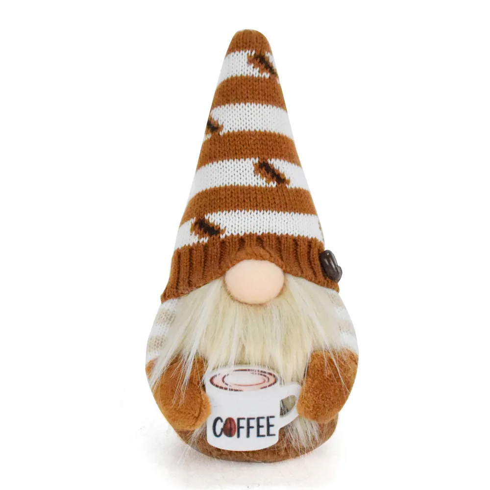 Gnomo de Café de Peluche Muñeca Sin Rostro Sombrero a Rayas Decoración de Cafetería Gnomo Figurita Adorno para Hogar Café