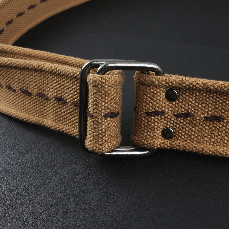 Ceinture en Canevas Unisexe Avec Double Anneau en D Boucle Alliage Coton Tressé Style Militaire Ajustable Décontractée Hommes Femmes