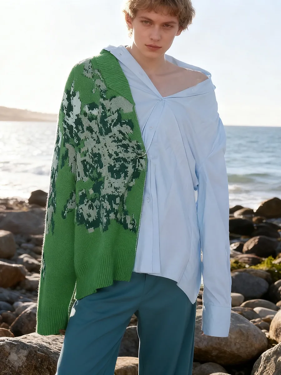 Dames Franse Stijl Patchwork Blouse Herfst Nieuwe Losse Pasvorm Omslagkraag Lange Mouw Shirt Trui Stiksel Top Blouse