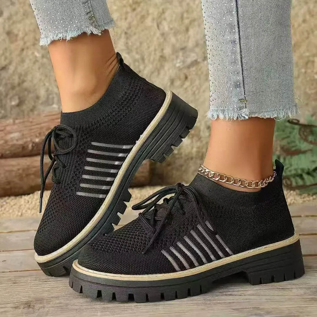 Sneaker da Donna Traspiranti in Tessuto Fly-knit con Zeppa Casual Antiscivolo Suola Morbida Scarpe Sportive Leggere per Uso Quotidiano