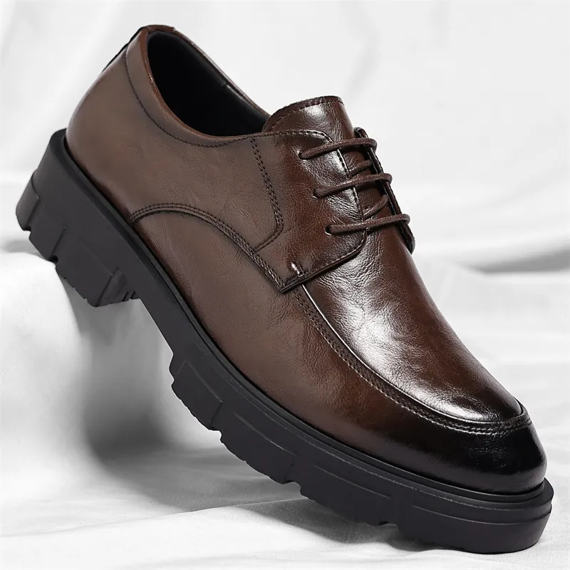 Zapatos de Vestir de Negocios de Cuero de Microfibra Retro para Hombre Aumento de Altura Invisible Zapatos de Boda Formales Transpirables Derby Suela Goma