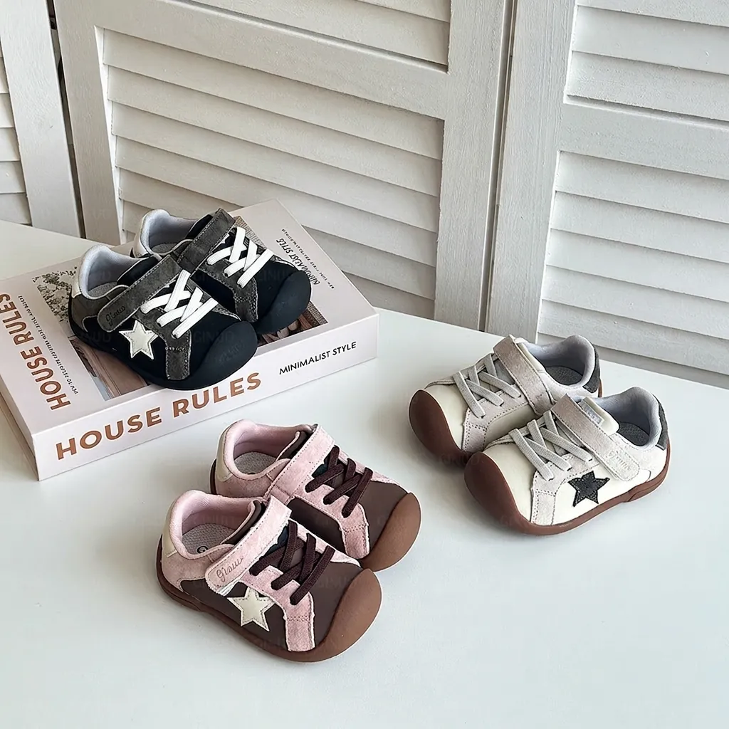 Kids Toddler Casual Board Shoes Microfiber Leather Star Pattern Hook And Loop Sneakers For Boys Girls Toddlers