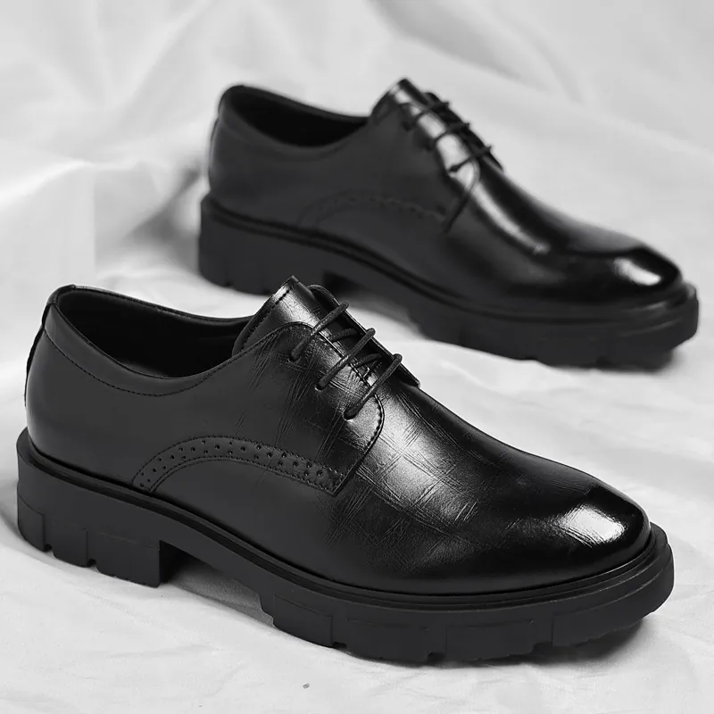 Zapatos de Cuero Formales para Hombre Aumento de Altura 8cm 10cm Zapatos Derby Brogue Cordones Professional Dress Shoes Hombre