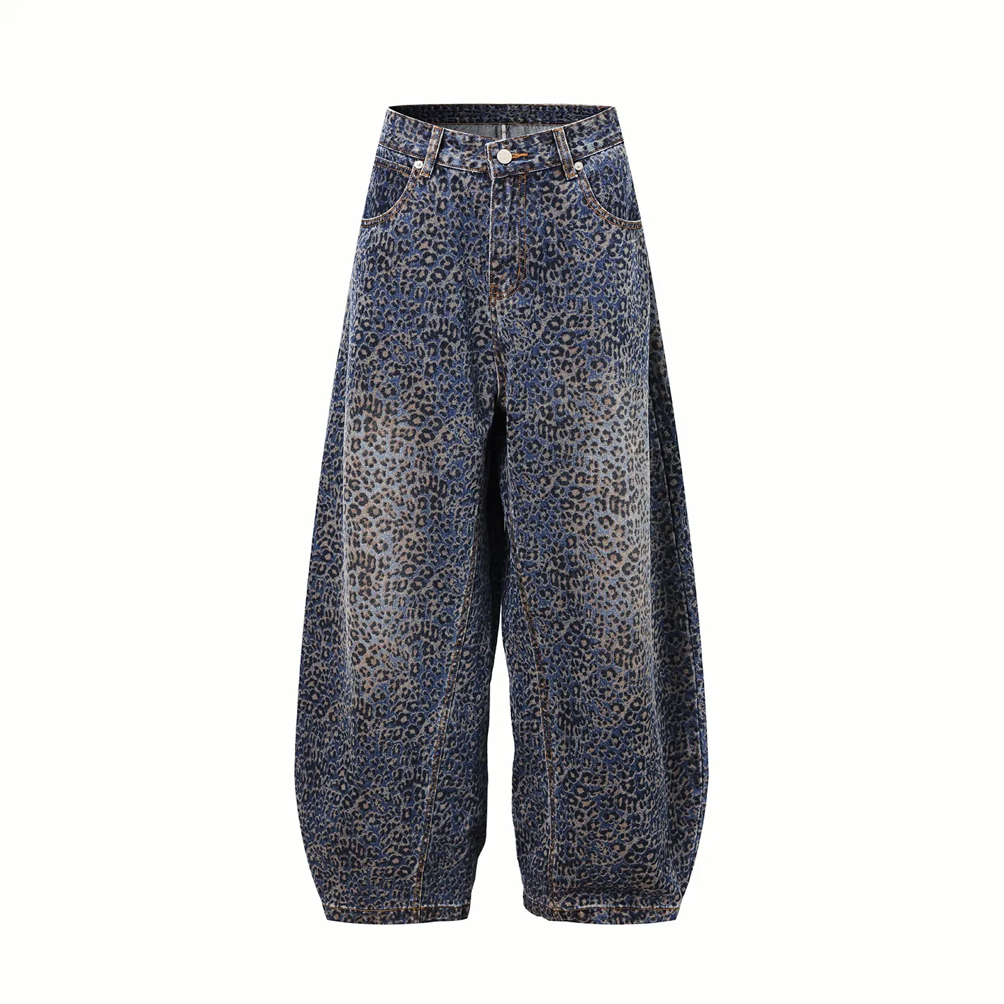 Pantalones Retro Americanos con Estampado de Leopardo Degradado Pierna Ancha Corte Relajado Pantalones Casuales Curvados para Hombre Mujer Pelo de Conejo Chenilla