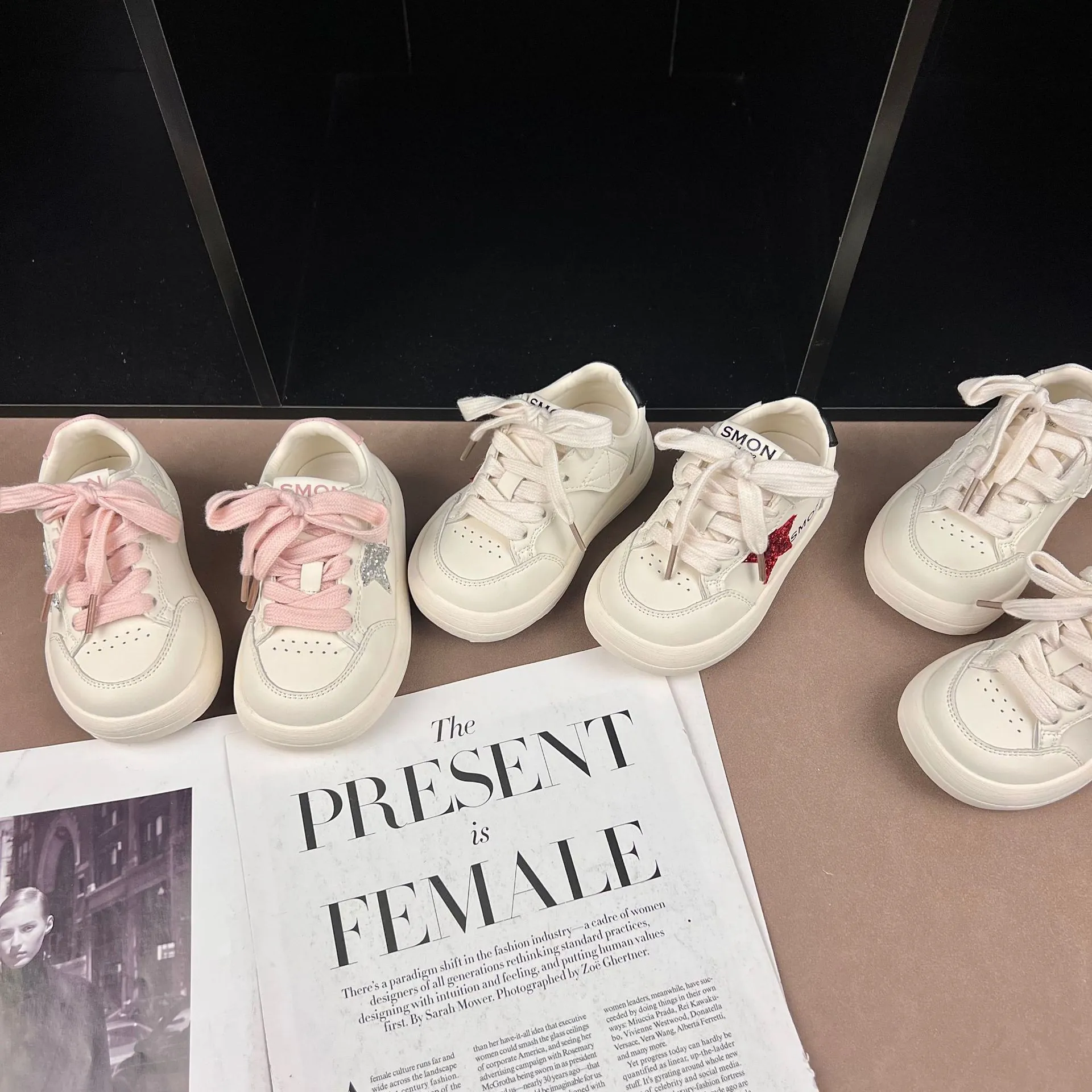 Kids Casual White Board Shoes For Boys Girls Star Decor Microfiber Leather Breathable Anti-Slip Children School Sneakers