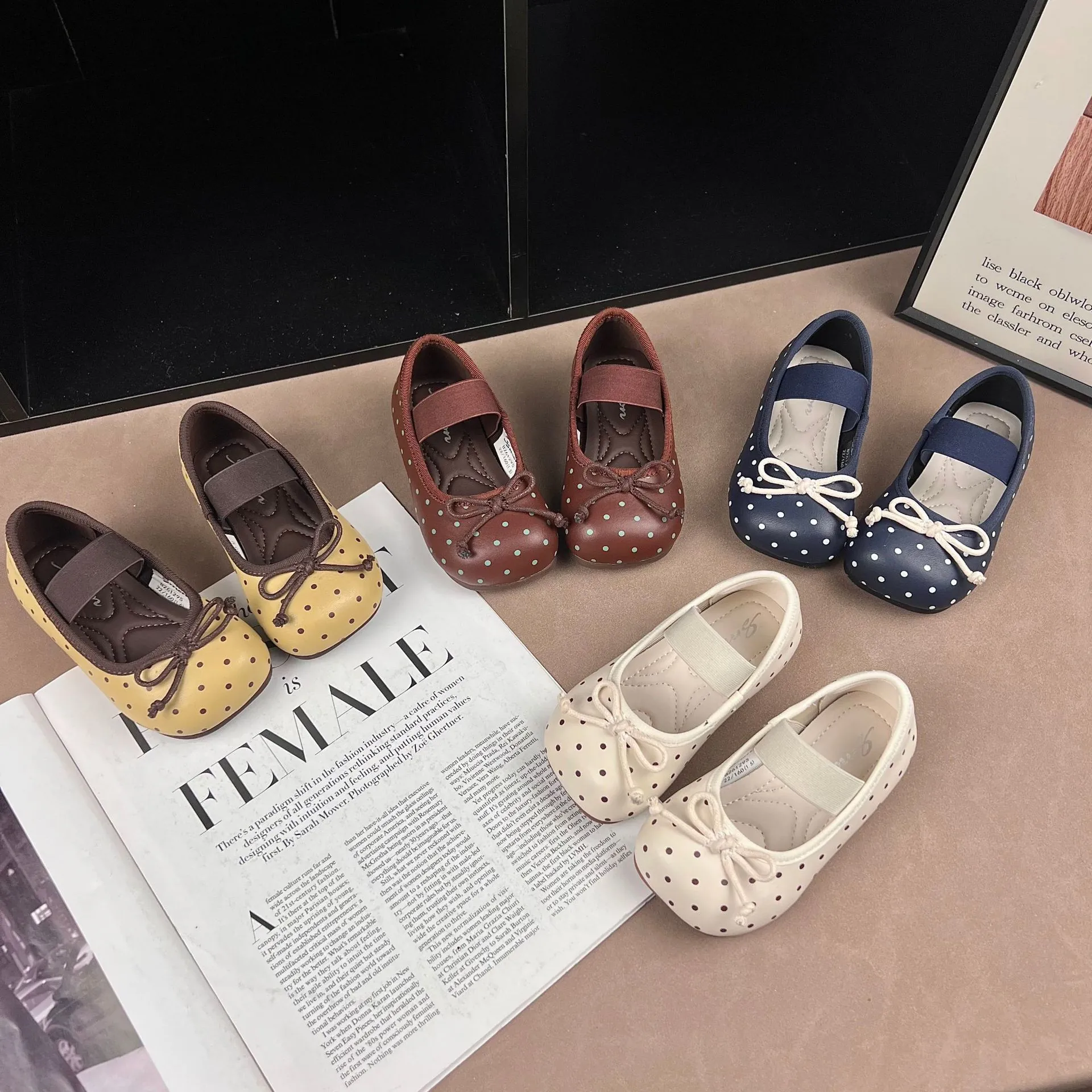 Cute Polka Dot Toddler Baby Girls Mary Jane Shoes Microfiber PU Leather Bow Breathable Anti-Slip Soft Sole Casual Prewalker Shoes