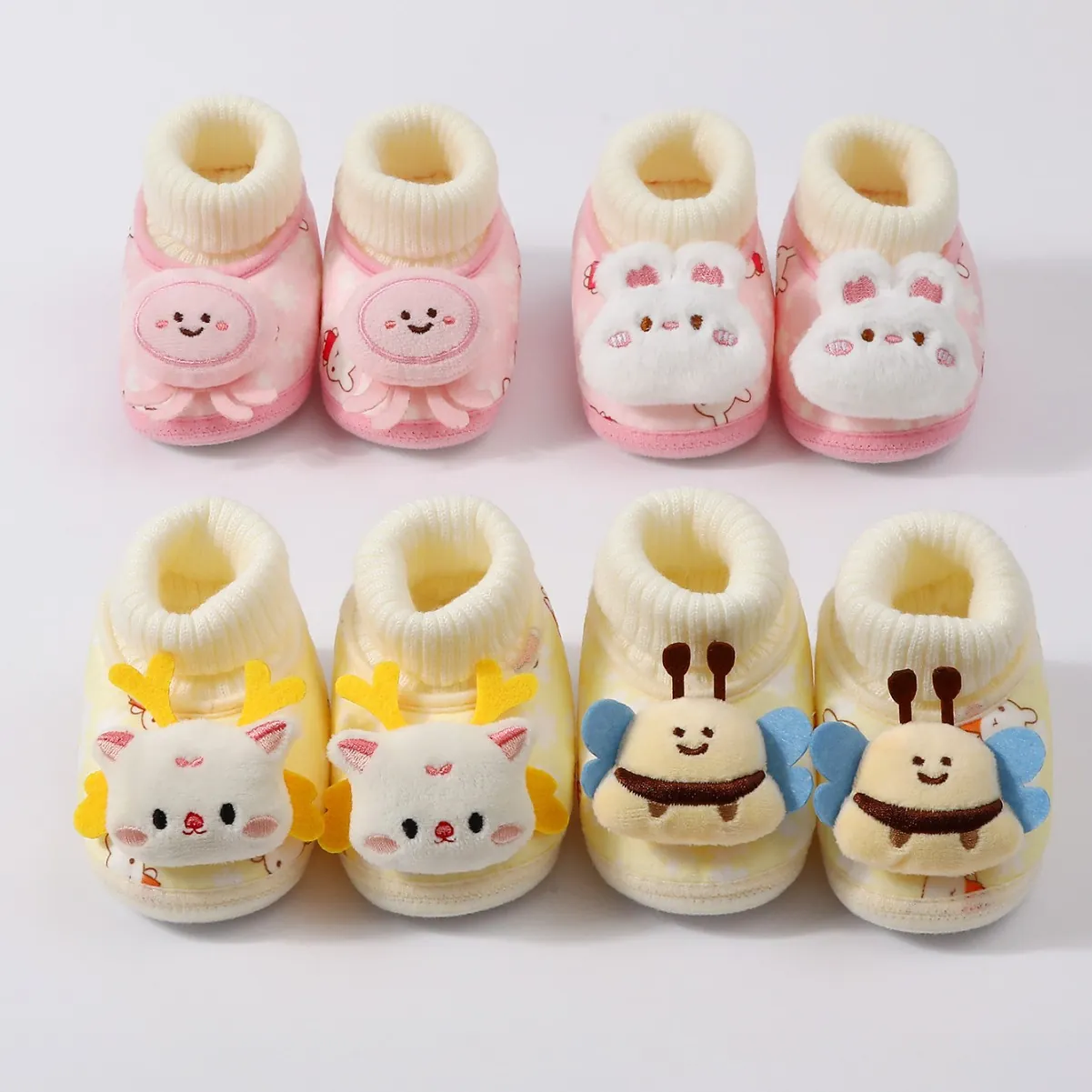 Infant Baby Fleece Shoes Winter Thick Warm Prewalker Booties Cartoon Animal Anti Slip Soft Sole Cloth Shoes For Toddlers