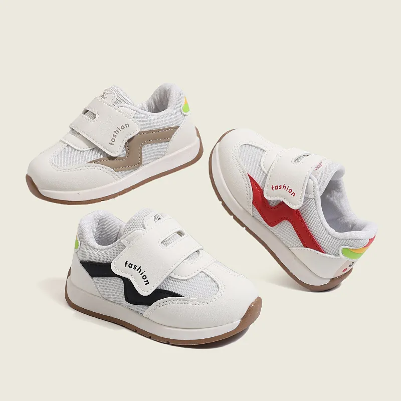 Baby Toddler Walking Shoes Breathable Mesh Synthetic Leather Sports Shoes With Hook and Loop Anti-Slip Running Shoes For Kids