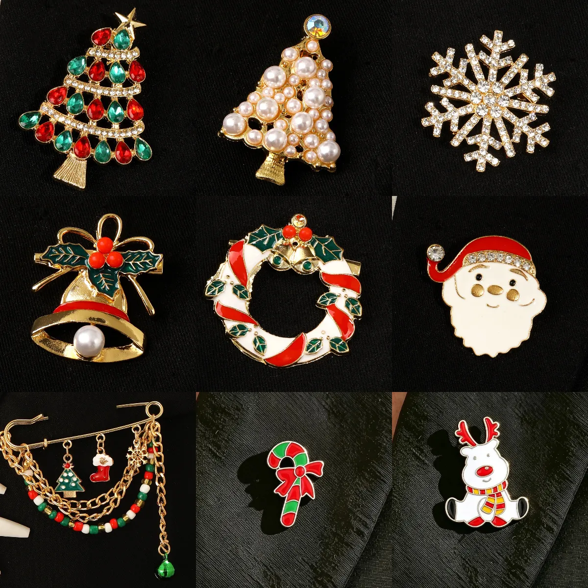 Élégante Broche Sapin de Noël pour Femmes Alliage Mode Künstliche Perle Strass Broche Bijoux Festifs Accessoire Cadeau de Noël