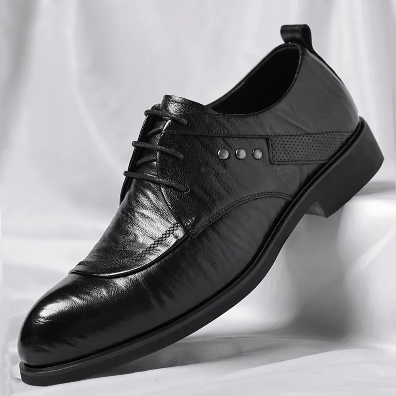 Herren Business-Schuhe Britischer Stil Spitz Zulaufend Schnürschuhe Recyceltes Leder Handgebürstet Formell Für Hochzeit