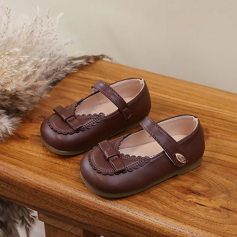 Girls Mary Jane Princess Shoes Bowknot Scalloped Edges Soft Sole PU Leather Toddler Little Kids Dress Shoes For Wedding Party