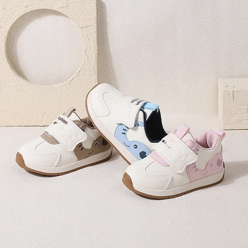 Baby Walking Shoes Toddler First Walkers Hook Loop Soft Sole Non-Slip Cartoon Pattern Casual Infant Sneakers Synthetic Leather