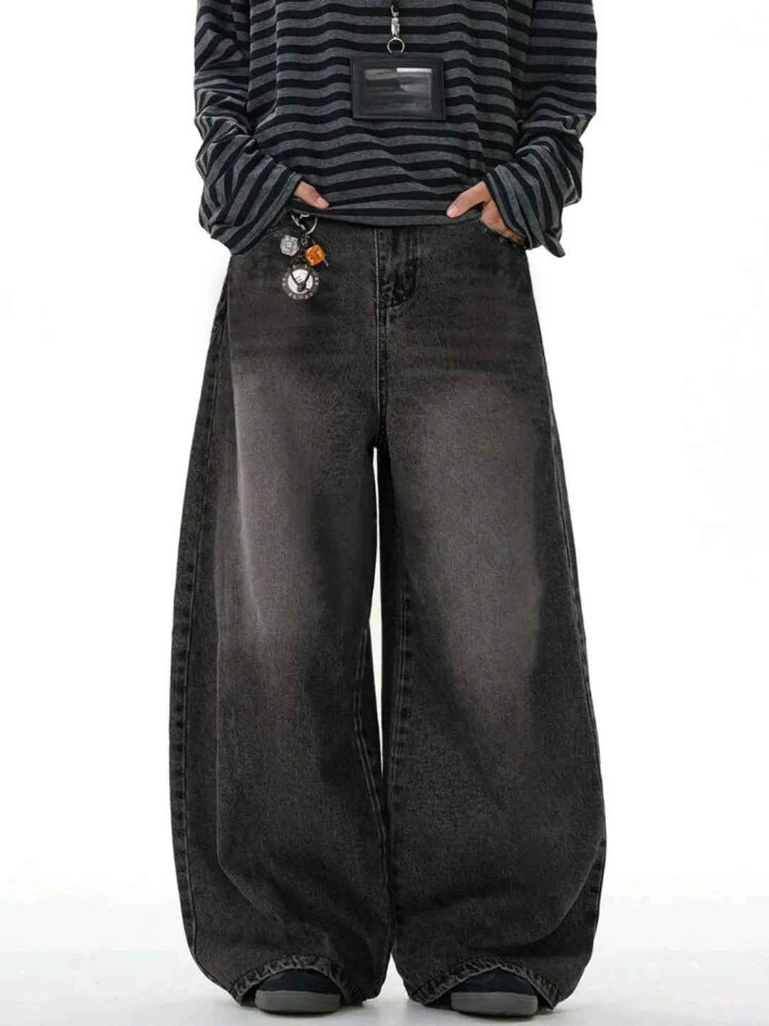 Pantalones Vaqueros de Hombre Retro American Street Pierna Ancha Vintage Lavado Negro Denim Sueltos Baggy Streetwear Casual para Hombre