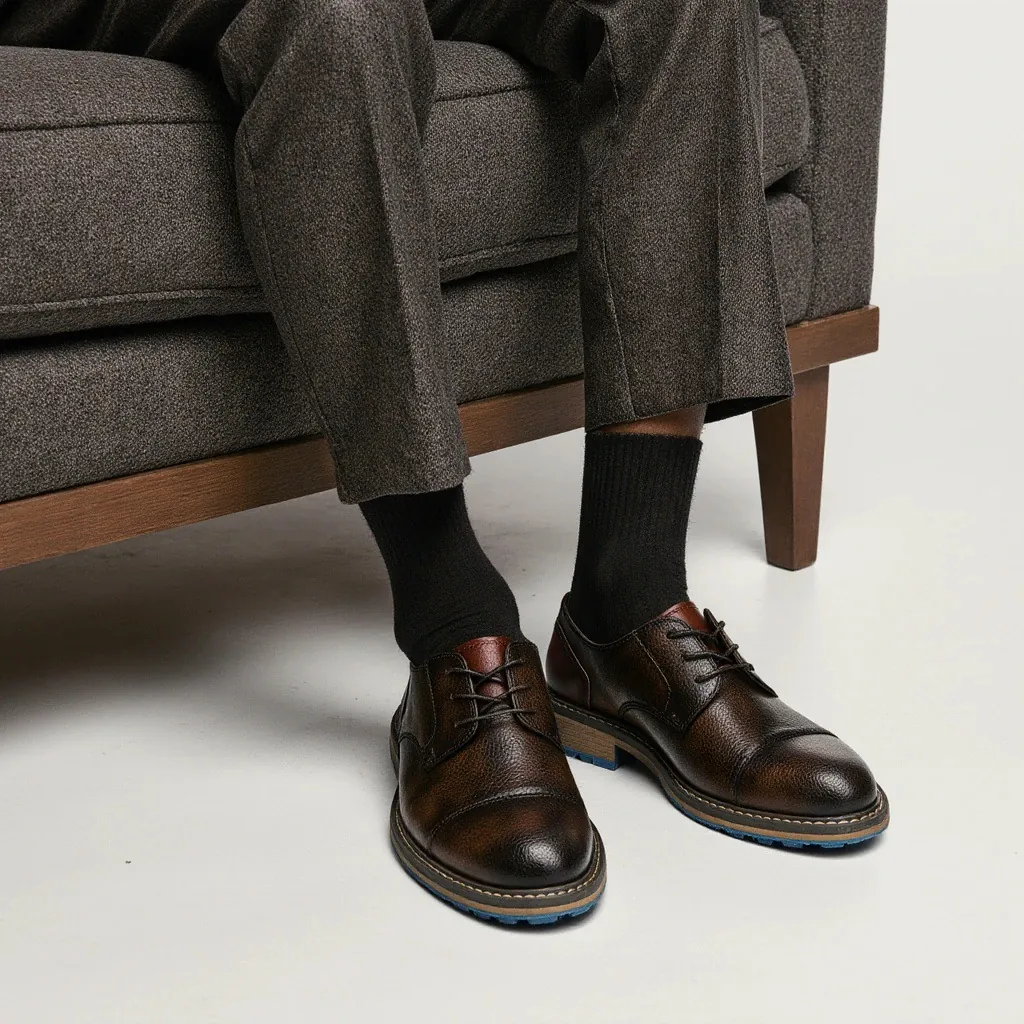 Scarpe Derby da Uomo in Pelle Vintage Scarpe Oxford Formali Business Punta con Cappuccio Suola in Gomma Antiscivolo