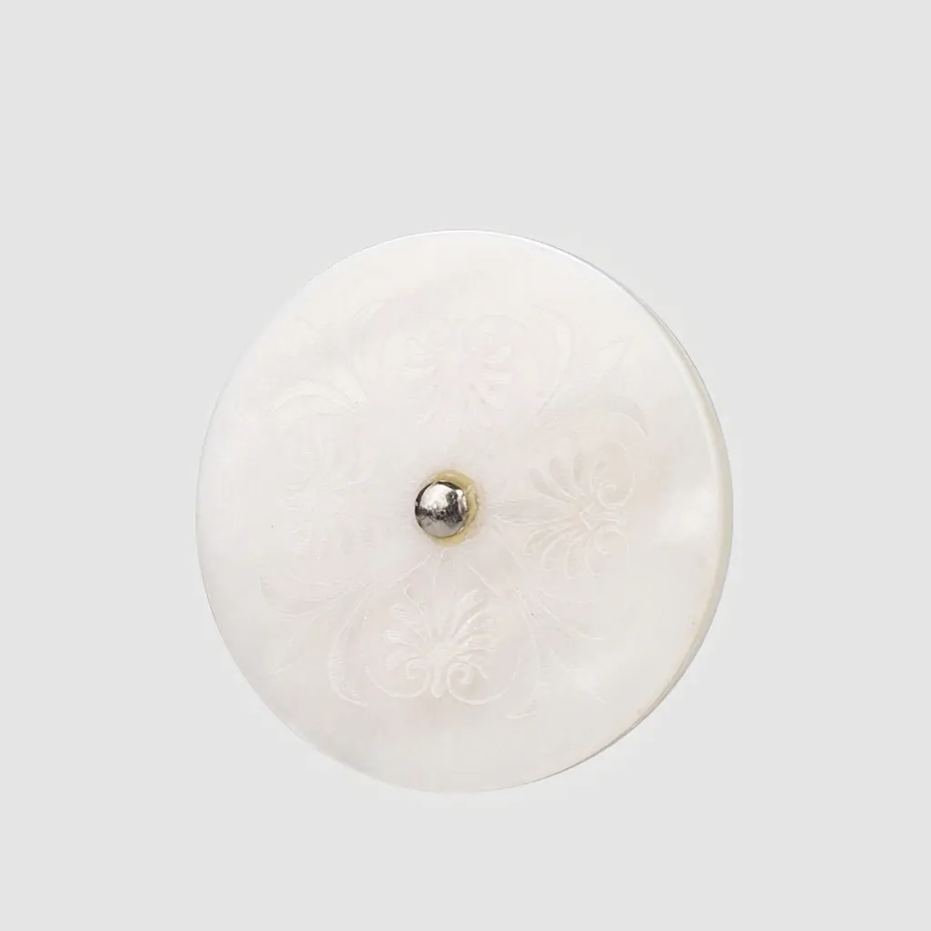 Natural White Butterfly Shell Buttons High End Floral Engraved Decorative Round Sewing Buttons With Metal Center Stud