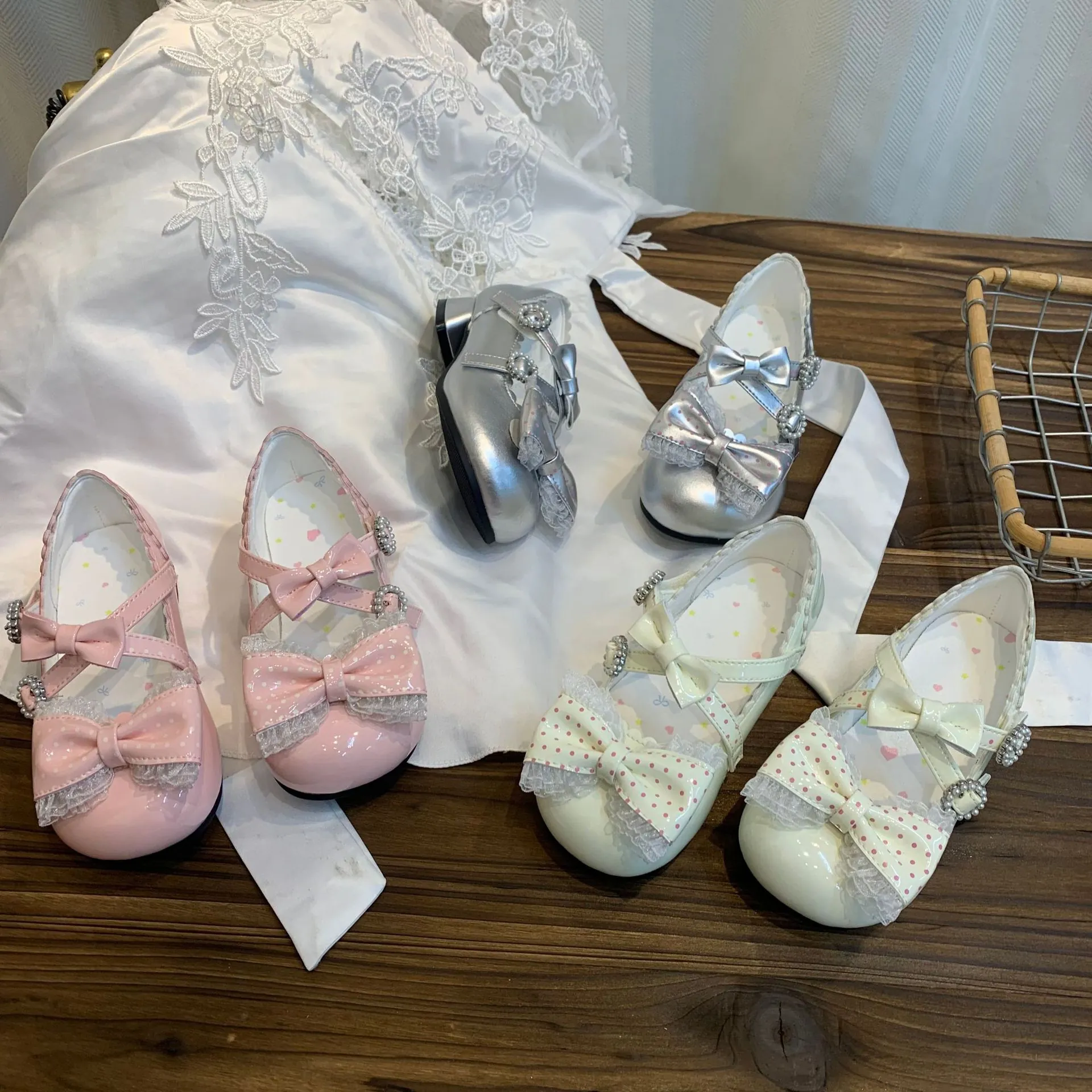 Zapatos Merceditas de Niña Estilo Lolita Cuero Microfibra Charol Sandalias Con Lazo Encaje Perla Artificial para Boda Fiesta