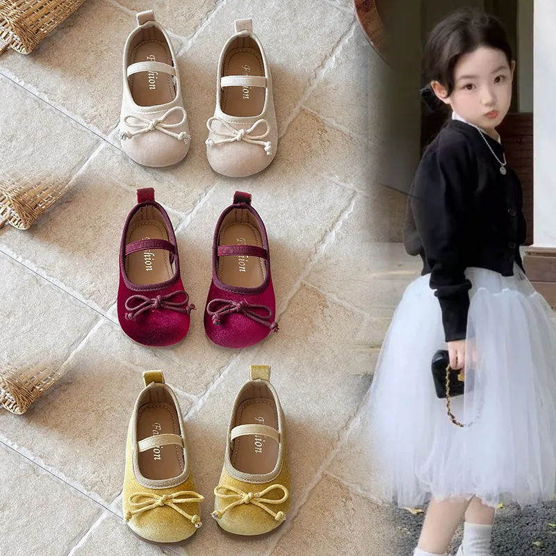Zapatos de Princesa de Gamuza con Lazo para Niñas Suela Blanda Bailarinas Mary Jane Mocasines Infantiles Calzado Casual
