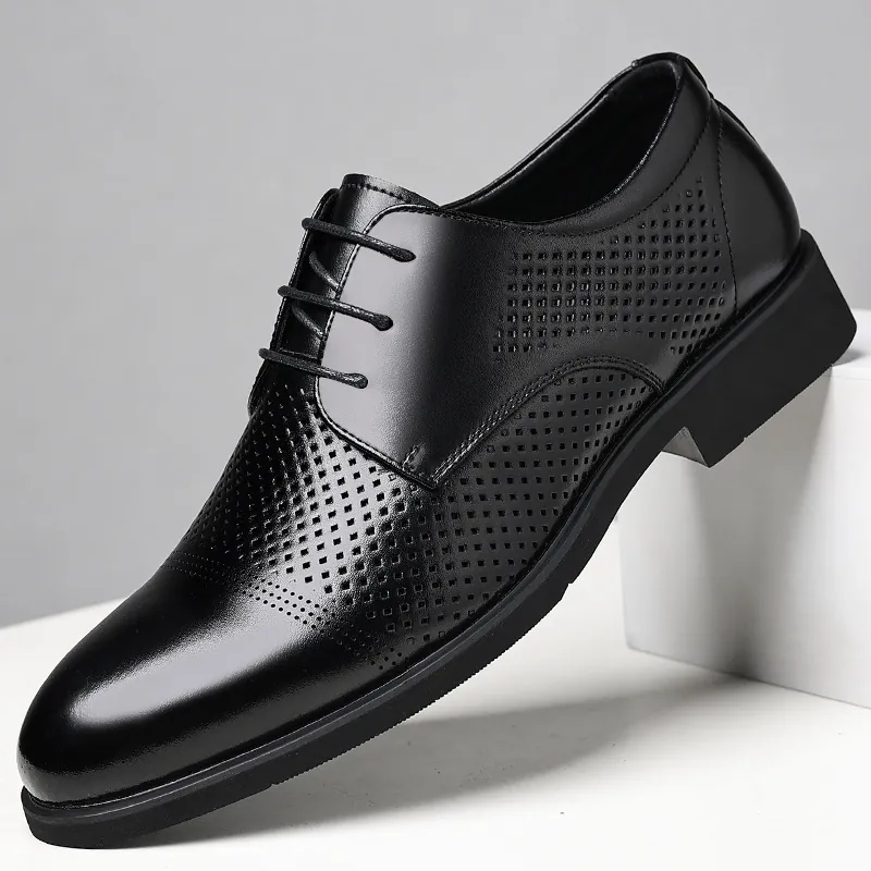 Zapatos de Vestir para Hombre Negocios Formal Cuero Regenerado Calado Transpirable Cordones Derby de Oficina Verano Aumento