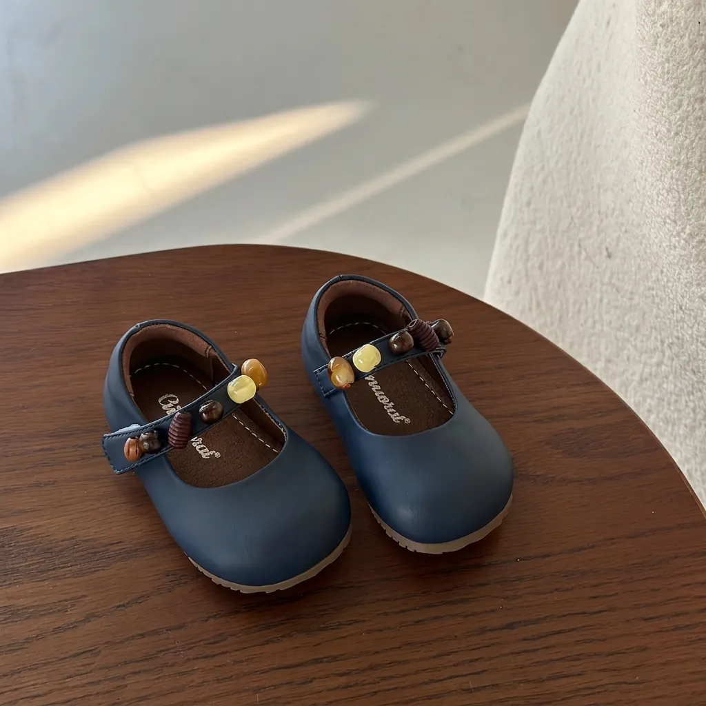 Meisjes Mary Jane Schoenen Peuter Prinses Leren Loopschoenen Met Gekleurde Houten Kralen Zachte Zool Ademend Casual Kinder Flats