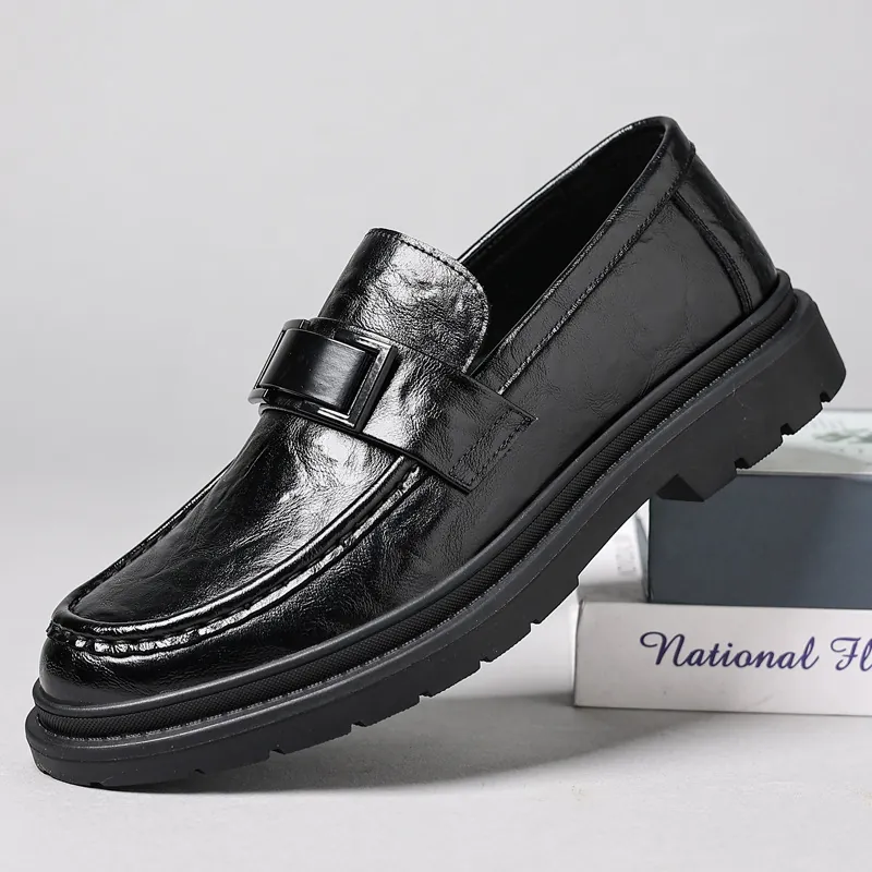 Mocasines Casuales de Negocios para Hombre Estilo Británico Cuero Regenerado Suela Gruesa Zapatos de Oficina Transpirables