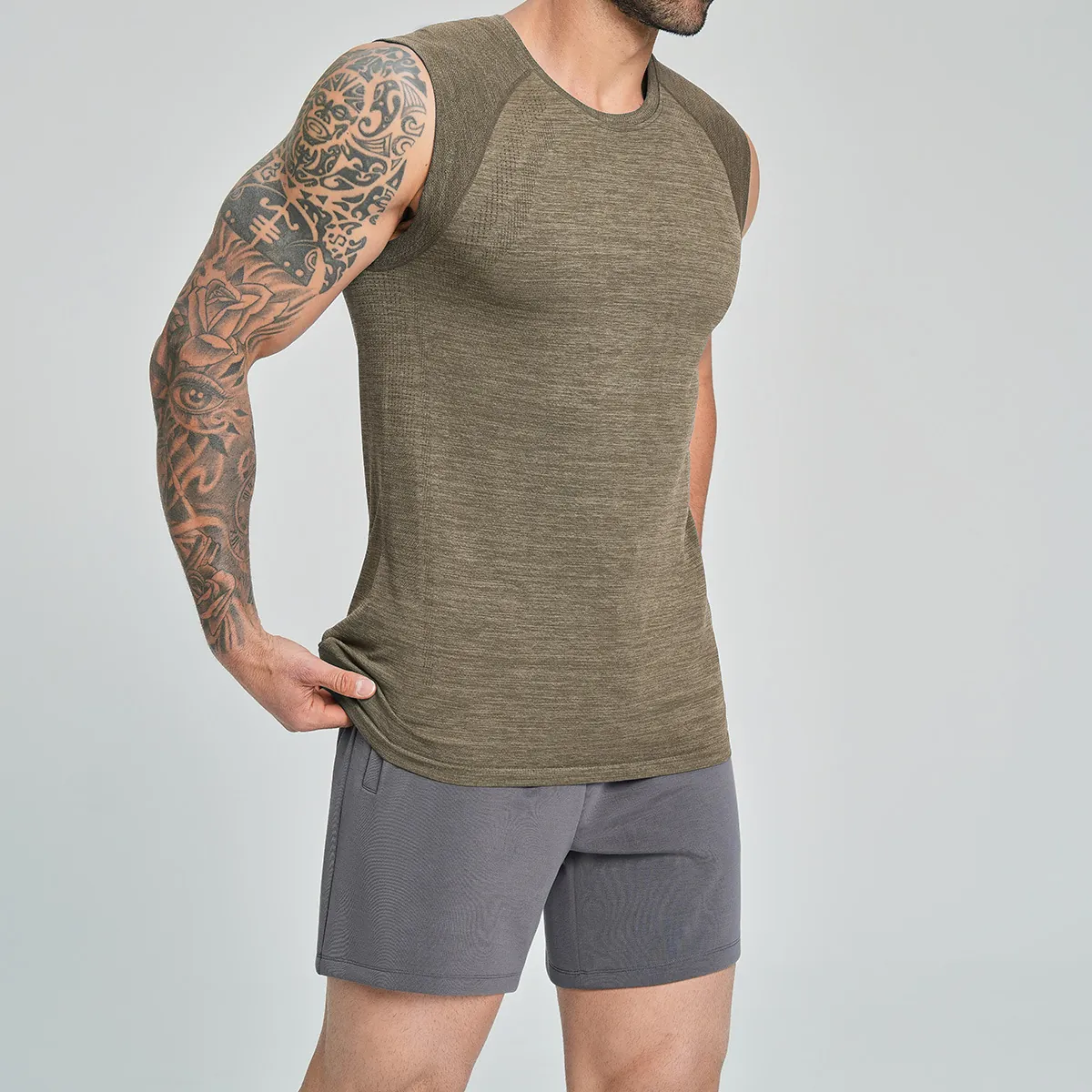 Men's Cationic Seamless Sport Tank Top Quick Dry Breathable Workout Gym Vest Sleeveless Undershirt Nylon Polyester Soft Top