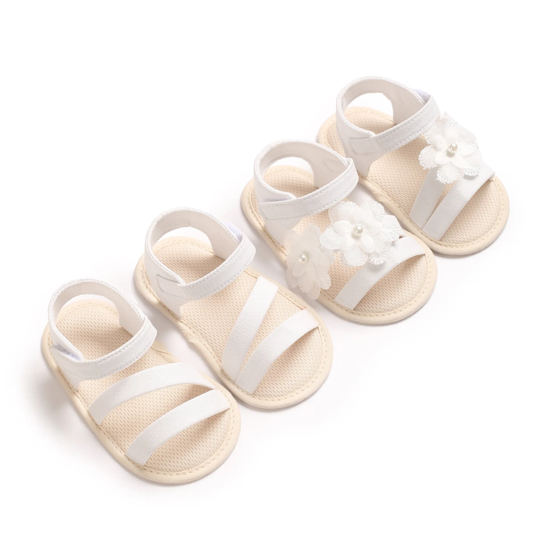 Baby Mädchen Weiße Baumwolle Blume Perle Lauflernschuhe Weiche Sohle Rutschfeste Sommer Kleinkind Prinzessin Sandalen