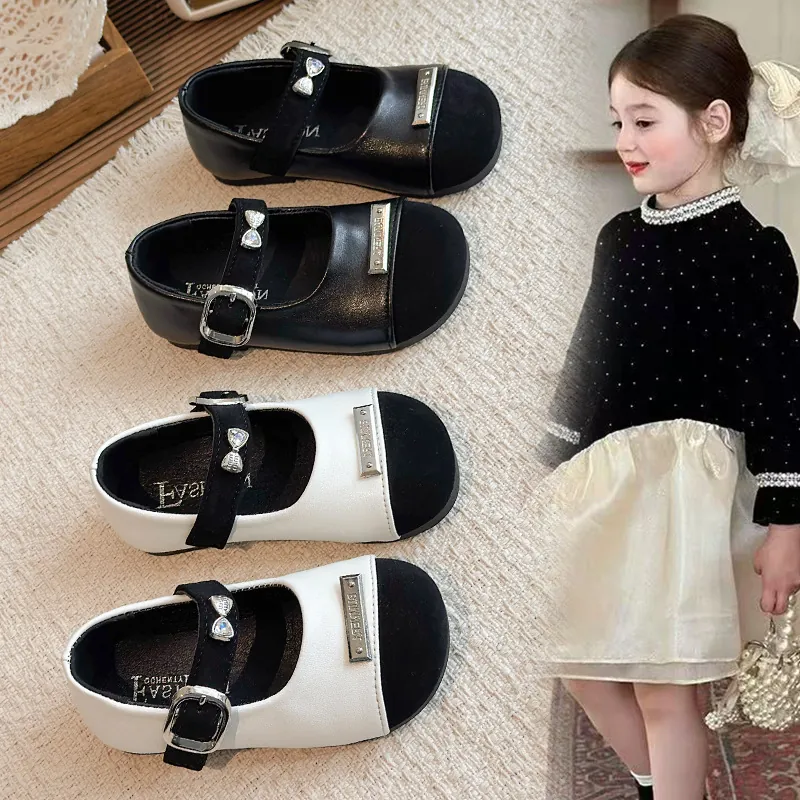 Mädchen Mary Jane Prinzessin Schuhe Mode Farbblock PU Leder Weiche Sohle Einzelschuhe Mit Strass Schleife Für Kleinkinder Kinder