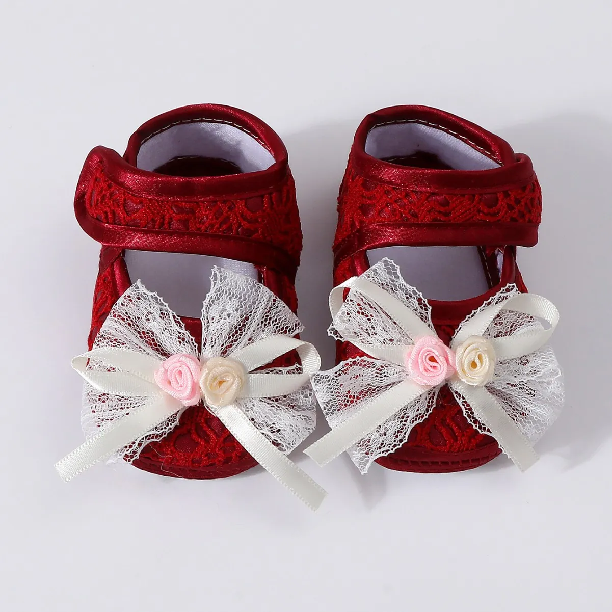 Baby Girls Princess Prewalker Shoes Lace Bow Flower Soft Sole Anti-Slip Infant Toddler Mary Jane First Walker Shoes
