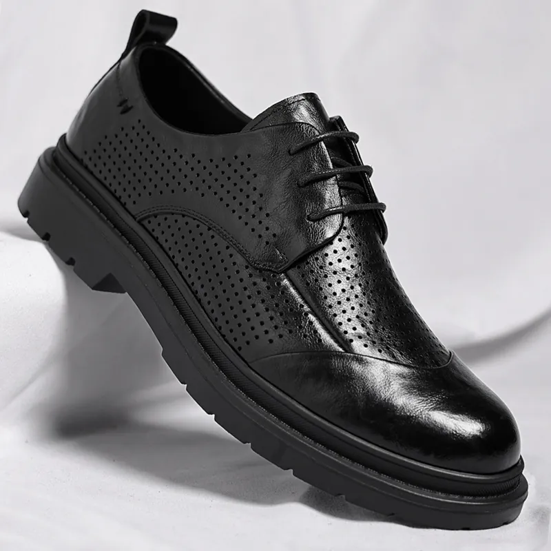 Herren Britischer Stil Business Casual Lederschuhe Atmungsaktiv Hohl Brogue Formelle Halbschuhe Schnürung Recyceltes Leder Schuhe