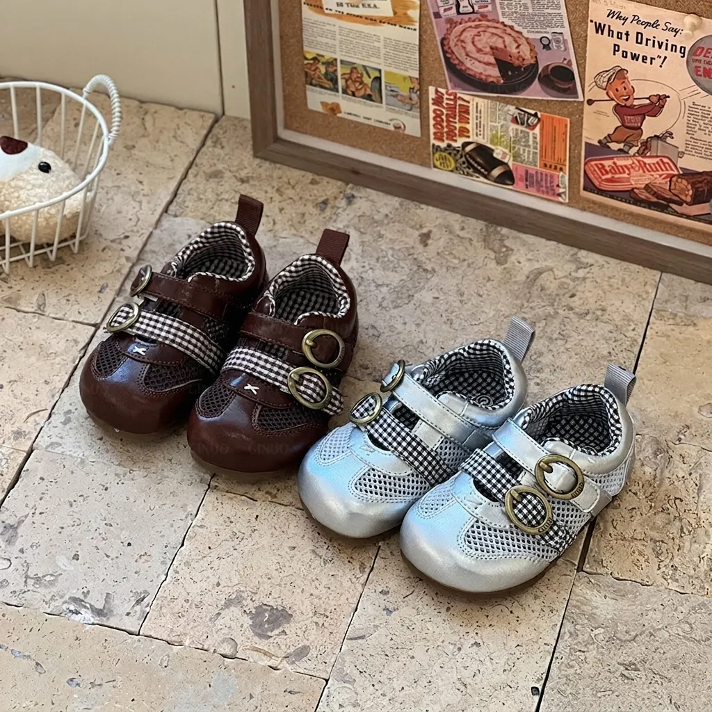 Baby Summer Breathable Mesh Walking Shoes Soft Sole Toddler Casual Skate Shoes For Boys Girls Retro Hook And Loop First Walkers