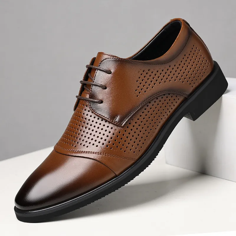 Scarpe Eleganti da Uomo in Pelle per Ufficio Traspirante Traforate Stile Britannico Allacciate in Pelle Sintetica con Rialzo Interno Scarpe da Cerimonia Casual Matrimonio
