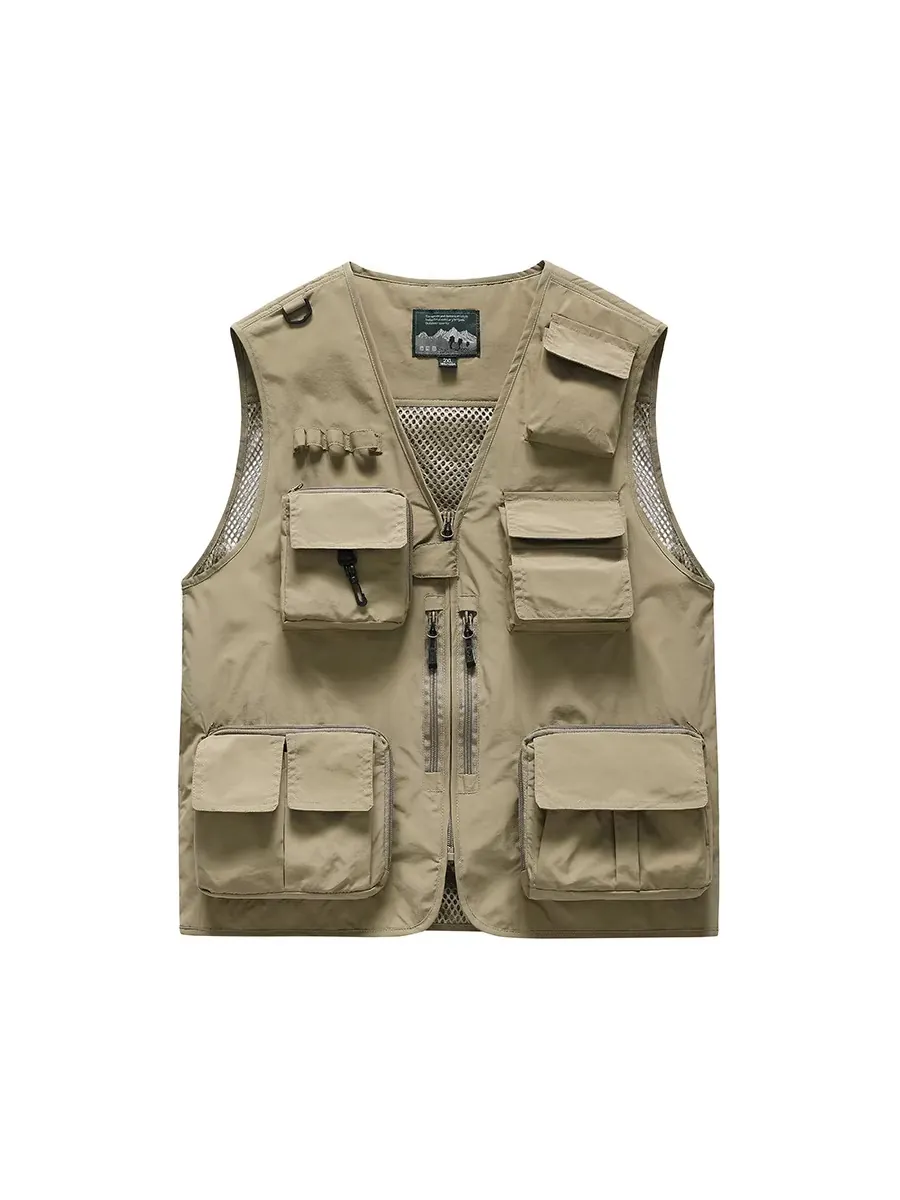 Men Multi-pocket Outdoor Cargo Vest Breathable Mesh V-neck Waistcoat Tactical Utility Fishing Vest For Hiking Photography