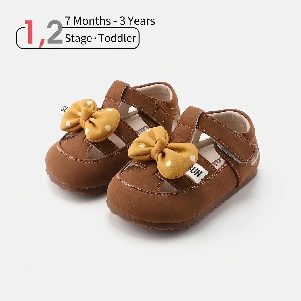 Girls Bow-Knot Princess Sandals Non-Slip Microfiber Leather Toddler School Shoes Korean Style Round Toe Flat Shoes For Kids Spring Summer
