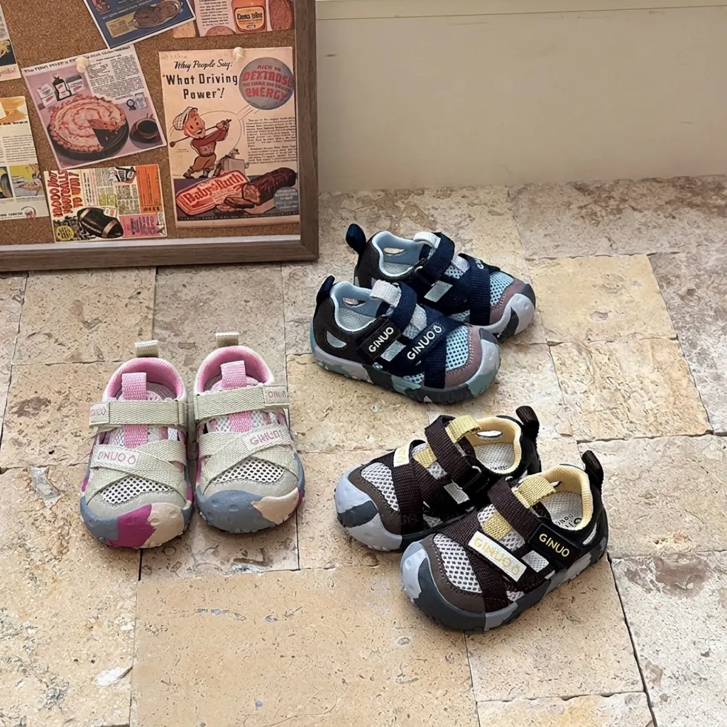 Kids Sports Sandals For Boys And Girls Anti-Kick Closed Toe Beach Shoes Toddler First Walker Shoes Microfiber Leather Mesh Breathable Summer Outdoor Footwear