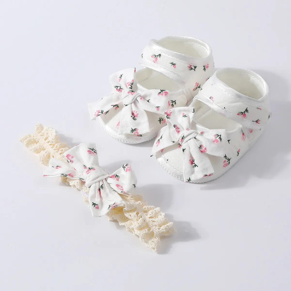 Blumig Baby Mädchen Schuhe Und Stirnband Prinzessin Weiche Sohle Lauflernschuhe Kleinkind Festliche Schuhe Hochzeit Taufe