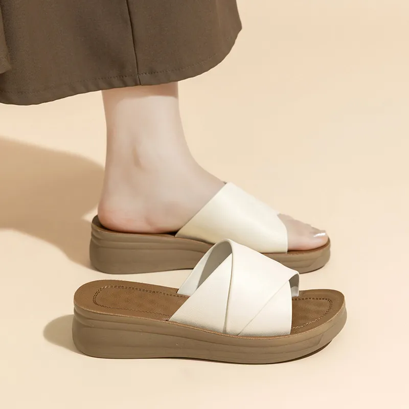 Damen Mode Kreuzriemen Plateau Hausschuhe Sommer Lässig Dicke Sohle Rutschfest Strand Slides Für Schwangere Frauen Bequeme Sandalen