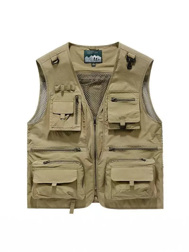 Men's Casual Outdoor Fishing Photography Vest Lightweight Quick-Dry Breathable Mesh Multi-Pocket Sleeveless Jacket Top Waistcoat