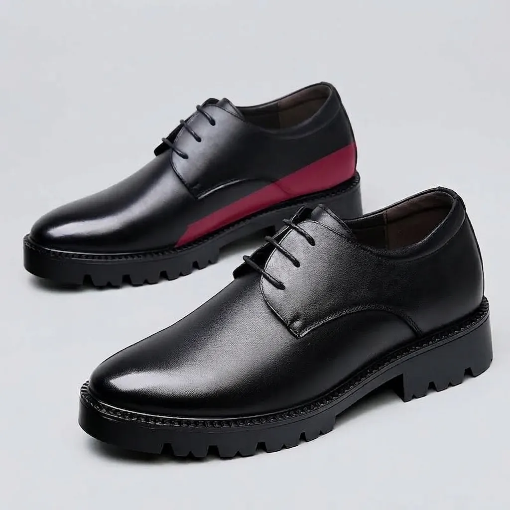 Zapatos de Cuero de Negocios para Hombre con Aumento de Altura Invisible Suela Gruesa Zapatos de Boda Negro