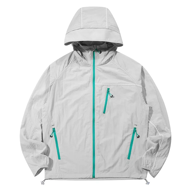 Giacca Protettiva Solare in Nylon Leggero Unisex UPF100 Anti-UV con Cappuccio Cappotto da Pesca Traspirante Antivento Sottile