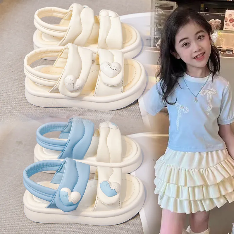 Mädchen Süße Prinzessin Sandalen Sommer PU Dicke Sohle Herz Strandschuhe Lässige Weiche Riemen Sandalen Für Kinder Kleinkinder Outdoor Schuhe