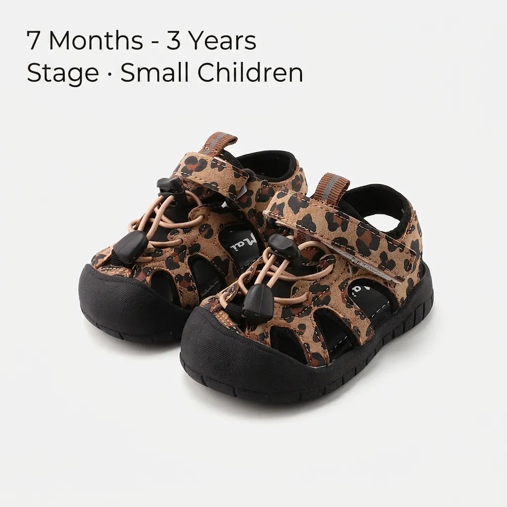 Toddler Kids Outdoor Non-Slip Sports Sandals Microfiber Breathable Closed Toe Beach Shoes Boys Girls Leopard Beige Yellow