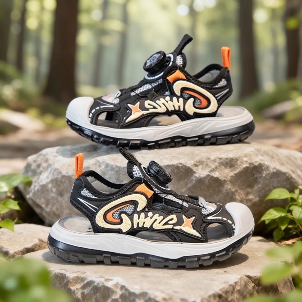 Boys Sport Sandals Rotary Buckle Closed Toe Beach Shoes Anti-slip Soft Sole Kids Outdoor Casual Sandals Summer