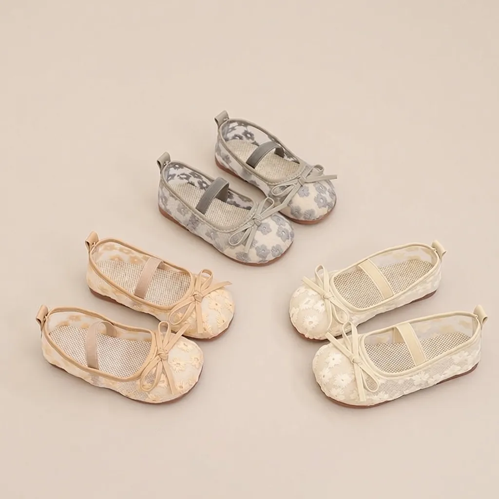 Girls Princess Shoes Floral Embroidery Hollow Mesh Breathable Mary Jane Flats Summer Dancing Shoes Little Big Kids Toddler Shoes
