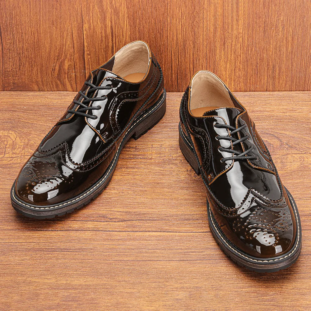 Zapatos Brogue Casual para Hombre Charol Relieve Calado Wingtip Oxford con Cordones Talla Grande Transpirables Formales