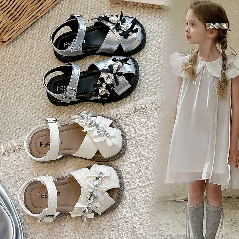 Mädchen Geschlossene Prinzessin Sandalen Strass Schleife Weiche Sohle Kleinkinder Sommer Strandschuhe Klettverschluss Mode Kindersandalen