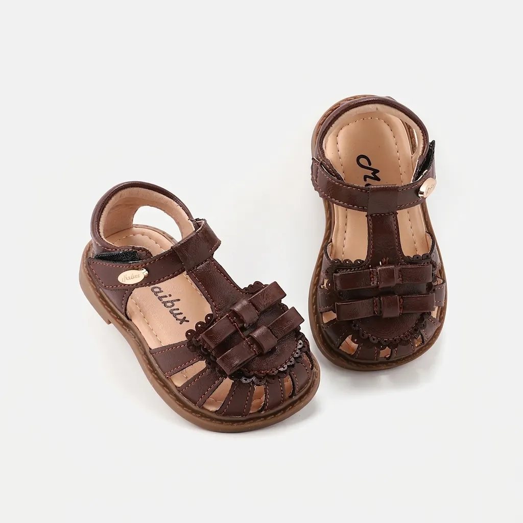 Sandali con Fiocco per Neonata Scarpe Primi Passi a Suola Morbida Sandali da Principessa Traforati per Bambini Calzature Estive